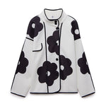 Long Sleeves Loose Contrast Color Flower Print Split-Joint Stand Collar Jackets Outerwear