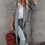 Nadorine Women's Casual Long Sleeve Draped Open Front Knit Pockets Long Cardigan Jackets Sweater