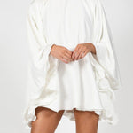 Solid Color High-Neck Backless Flared Sleeves Mini Dress