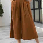 Skirts, Cotton-feel, Elastic Waist, Wide-leg, Nine-point Trousers, Pocket Workwear, Casual Pants, Loose