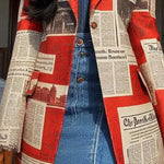 Long Sleeves Loose Buttoned Newspaper Print Pockets Split-Joint Notched Collar Blazer Outerwear