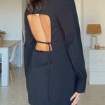 Yulissa Single Button Long Sleeve Fitted Waist Open Back Pocketed Lapel Blazer