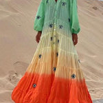 Latam Orange Ombre Pleated Cake Dress Maxi
