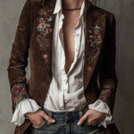 Vintage Brown Suede Blazer With Embroidered Details