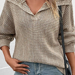Solid Color Casual Long Sleeve Lapel Sweater