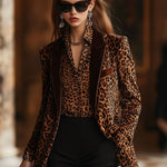 【24-hour shipping out】Casual Loose Retro Velvet Leopard Print Lapel Blazer