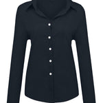 Casual Solid Button Shirt Collar Blouse