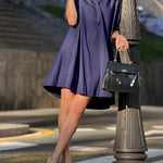 A-Line Short Sleeves Solid Color Split-Joint Lapel Mini Dresses Shirt Dress