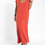 Nadorine Women's Casual V-neck Short Sleeve Loose Fit Slit Dress