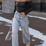 Garcelle Mesh Twist Sequin Bardot Neck Long Sleeve Stretch Top