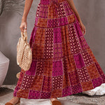 Tiered Paisley Print Long A-Line Skirt Boho Holiday Maxi Skirts