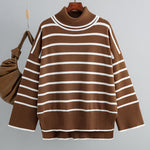 Striped Sweater Casual Turtleneck Knit Pullover Jumper Tops