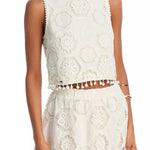 Nice Try Embroidered Crochet Lace Tassle Trim Crop Tank Top