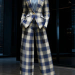 Loose Wide Leg Contrast Color Elasticity Plaid Pockets Pants Trousers