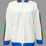 Long Sleeves Loose Contrast Color Striped Zipper Lapel Outerwear