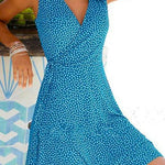 Margovil Wrap V Neck Printed Sleeveless Flowy Dress