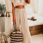 Margovil Drawstring Hem Crop Top Wide Leg Pants Loungewear Set
