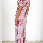 Asymmetric One Shoulder Ruched Waist Print Maxi Dress