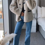 Margovil Button Down Pocketed Faux Fur Fleece Coat