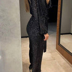 Margovil Wrap V Neck Tie Waist Sequin Jumpsuit