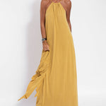 Two-piece Halterneck Tie Sleeveless Long Dress and Irregular Cardigan Set