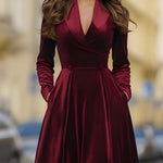 Burgundy Velvet Blazer Midi Dress