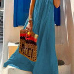Scoop Neck Cotton Linen Maxi Beach Cami Dress