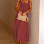 Elastic Waist Cross Straps Solid Casual Dress Sleeveless A-Line Summer Maxi Dress