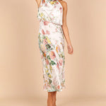 Sleeveless Halter Neck Printed Satin Dress