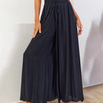 Wide Leg Flowy Pants Summer Boho Elastic Waist Drawstring Palazzo Trousers