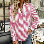 Nadorine Roll Up Sleeve Button Down Lapel Blouse with Pocket Comfy Casual Loose Fit Shirt
