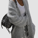Fuzzy V Neck Loose Cardigan Sweater