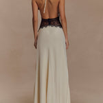 Deep V silk satin maxi dress with halterneck