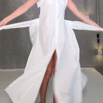 Cap Sleeve Loose Buttoned Solid Color Split-Side Tied Waist Maxi Dresses Shirt Dress