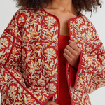 V-neck Floral Print Loose Quilted Cotton Jacket