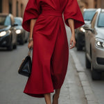 Elegant waist dress with casual batwing sleeves