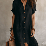 Bohemian Black Loose-fitting Midi Dress