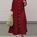 Nadorine Women's Casual Loose Shirt Dresses Plain Color Stand Up Collar Long Sleeved Cardigan