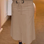 High Waisted Loose Split-Front Split-Joint Tied Waist Skirts