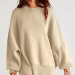 Lantern Sleeve Mock Neck Pullover with Ribbed Cinch Hem Batwing Sweater