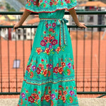 Off-shoulder printed long swing dress