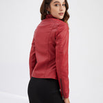 Stand Up Collar Solid Faux Leather Jacket