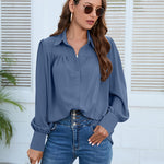 Nadorine V Neck Button Down Shirts Long Sleeve Collared Blouses Tops