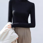 Half High Neck Long Sleeve Thread Slim-fit T-shirt