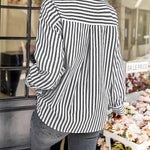 Nadorine Roll Up Sleeve Button Down Lapel Blouse with Pocket Comfy Casual Loose Fit Shirt