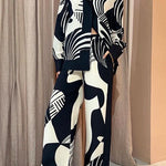 Margovil Graphic Printed Long Sleeve Blouse Shirt Wide Leg Pants 2 Pieces Set