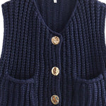 Margovil Gold Buttons Pocketed Chunky Sweater Vest