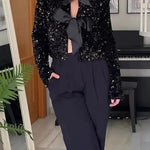 Margovil Long Sleeves Bow Knot Glitter Sequin Top