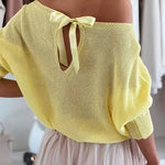 Margovil Boat Neck Bow Back Cut Out Pullover Sweater