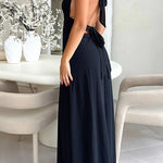 Margovil Deep V Neck Halter Tie Knot Backless Slit Maxi Dress
